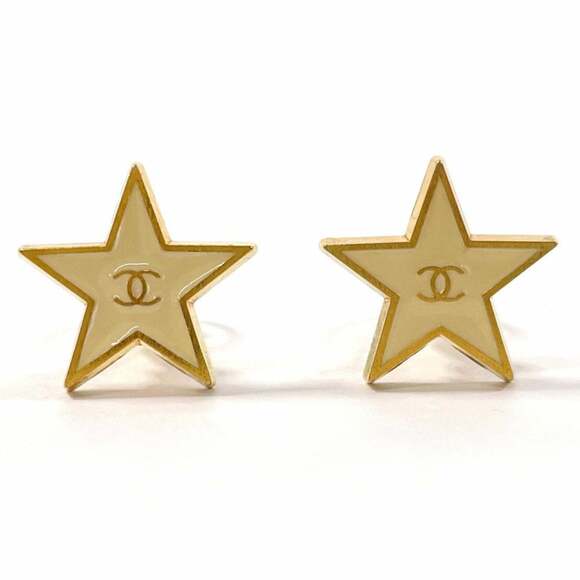 CHANEL White Logo Earrings